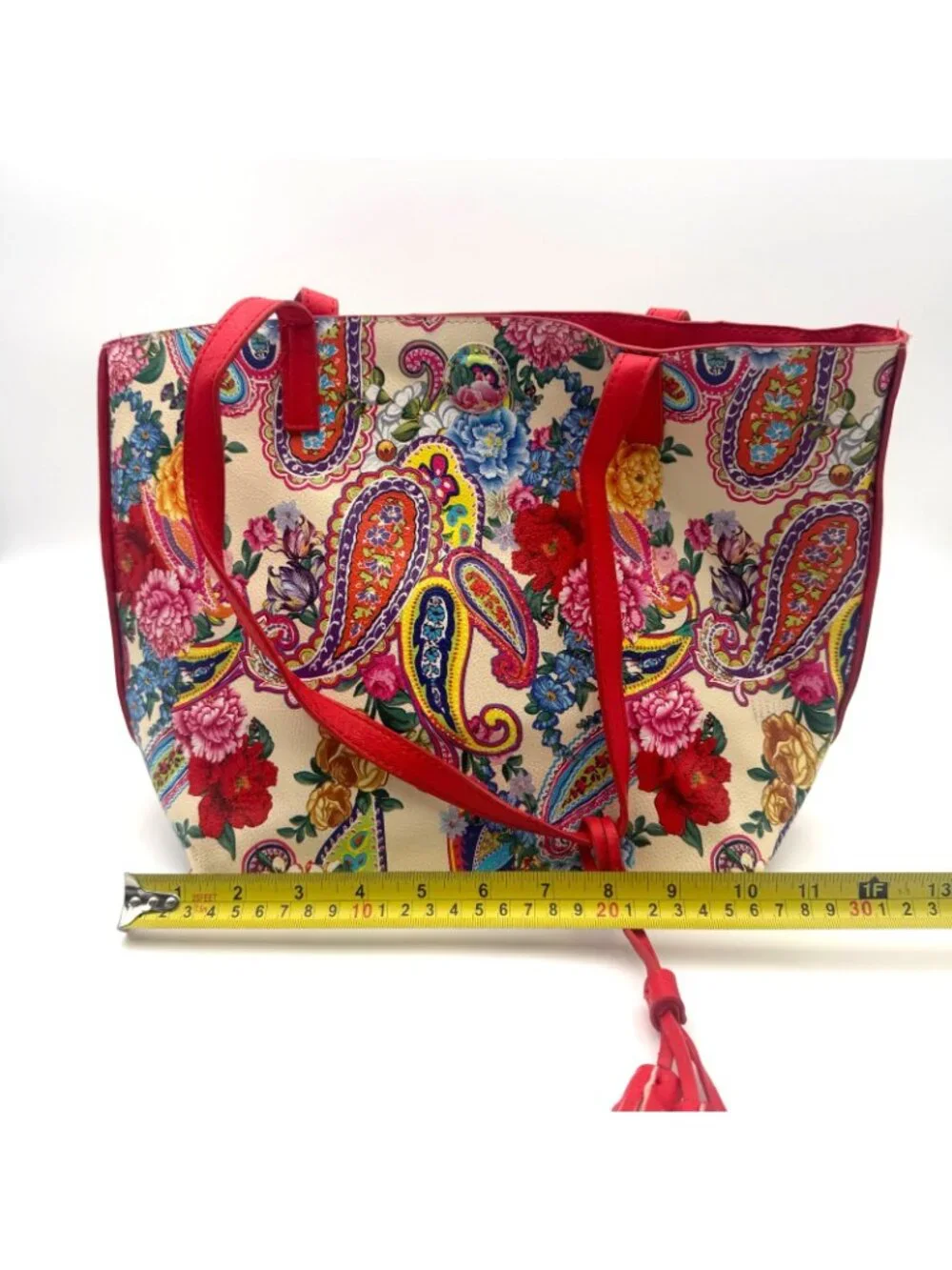Floral Paisley Tote Bag Red Multicolor Tassel Shoulder Handbag Large Purse